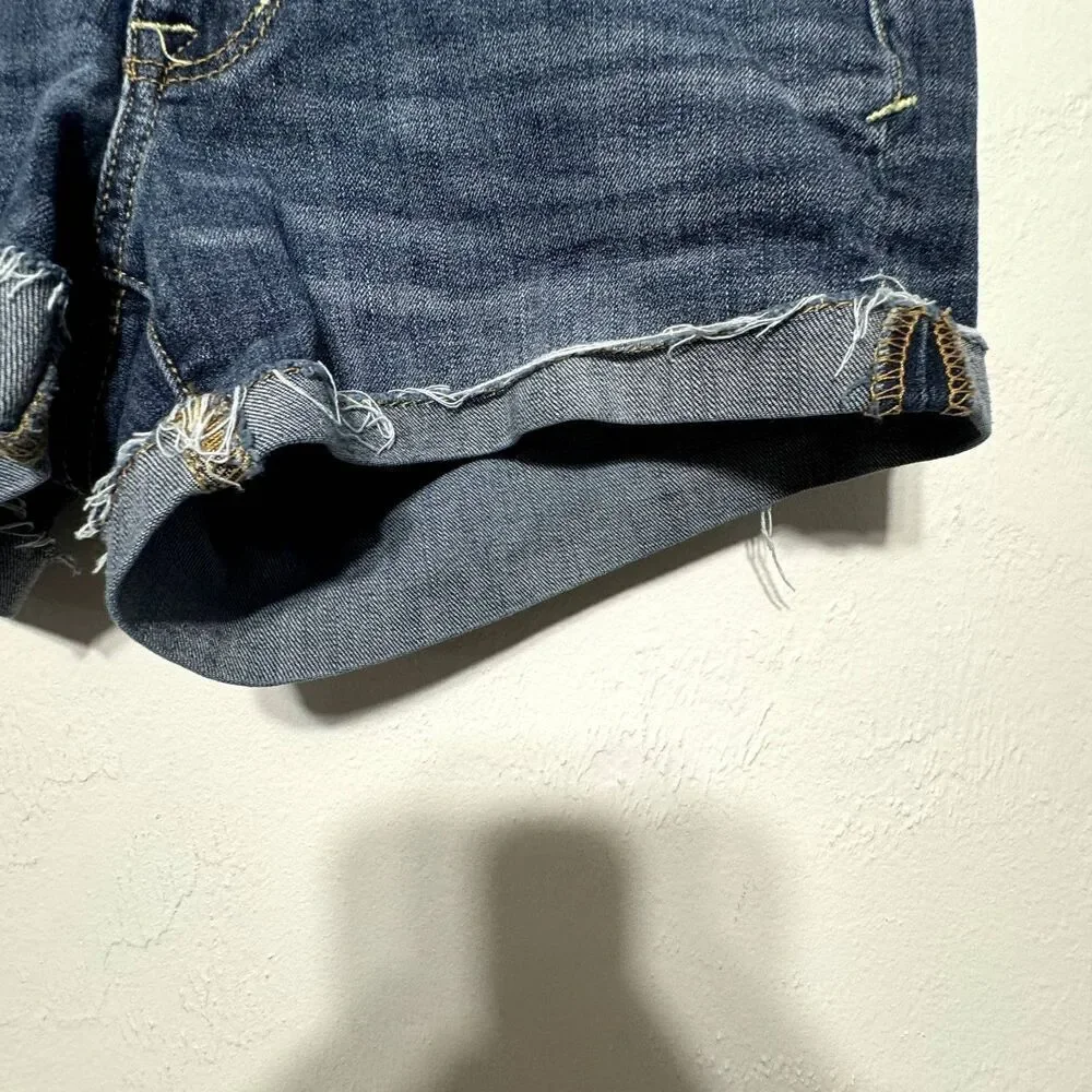 American Eagle Denim Shorts Shortie Dark Blue Jeans Cuffed Cut Off Women sz 2